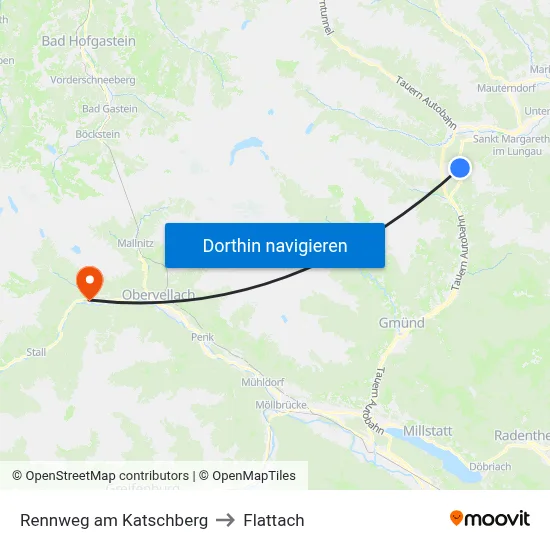 Rennweg am Katschberg to Flattach map