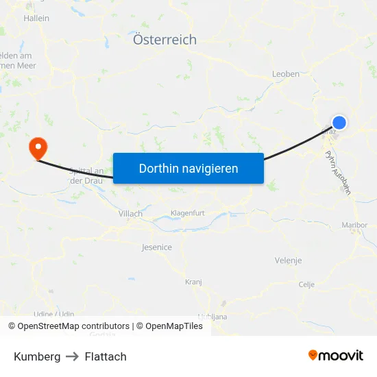 Kumberg to Flattach map