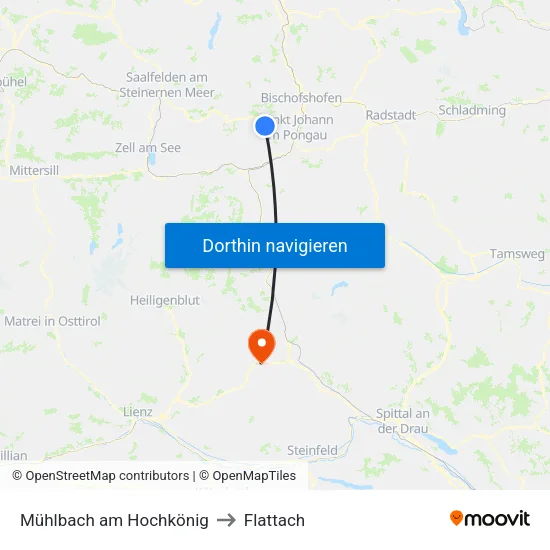 Mühlbach am Hochkönig to Flattach map