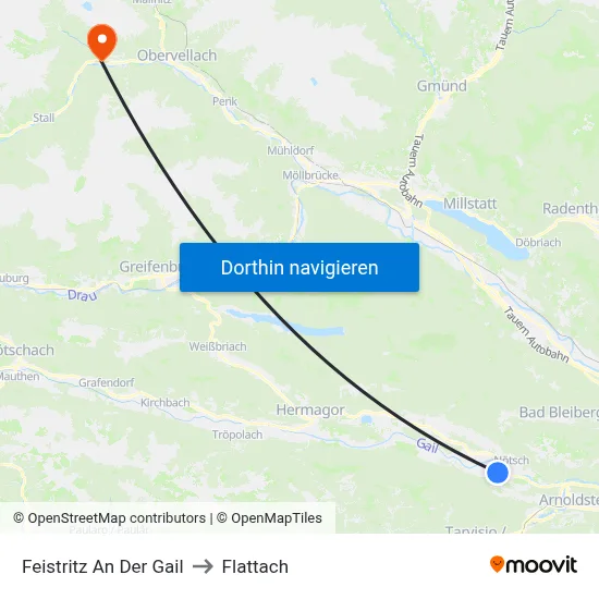 Feistritz An Der Gail to Flattach map