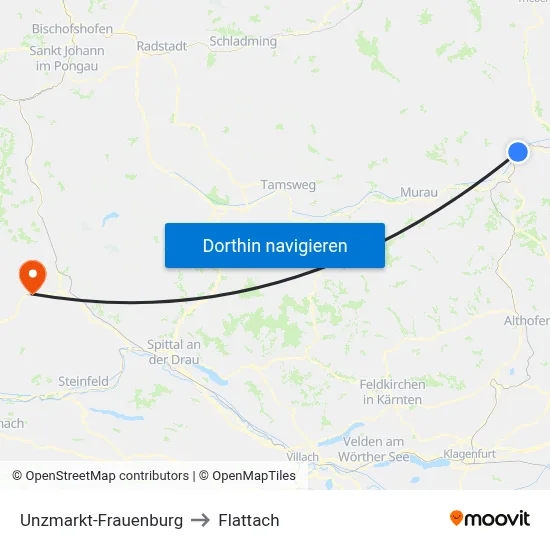 Unzmarkt-Frauenburg to Flattach map