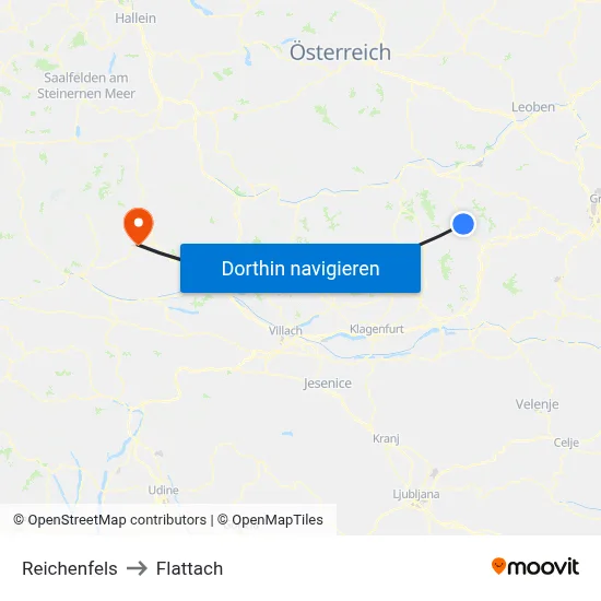 Reichenfels to Flattach map