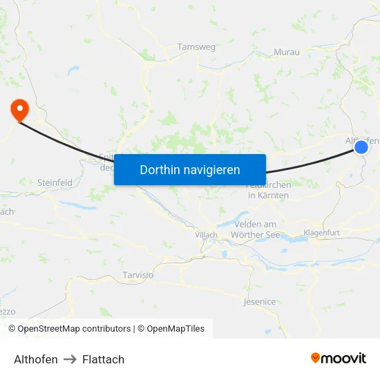 Althofen to Flattach map