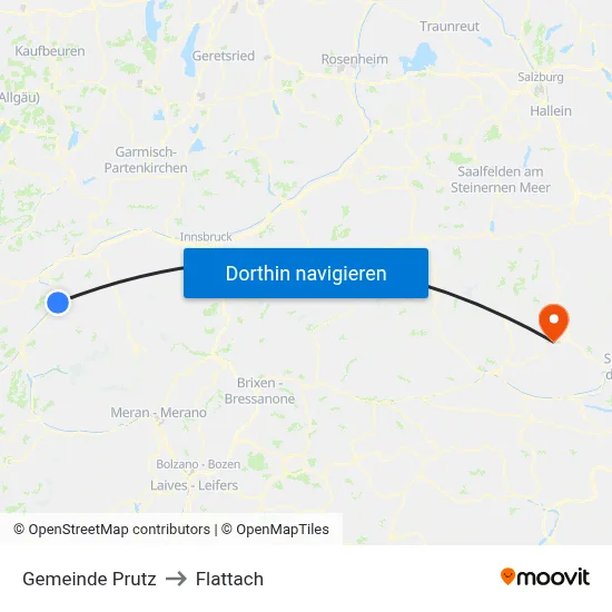 Gemeinde Prutz to Flattach map
