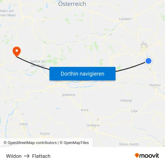 Wildon to Flattach map