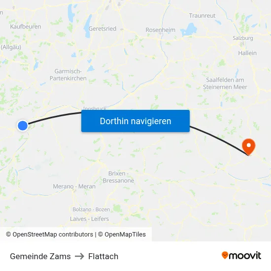 Gemeinde Zams to Flattach map