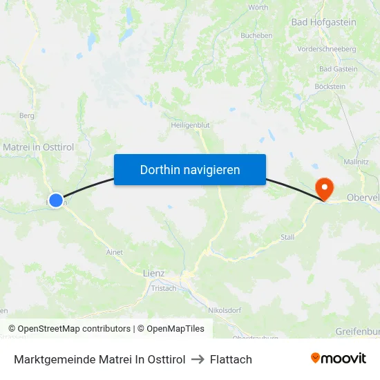 Marktgemeinde Matrei In Osttirol to Flattach map