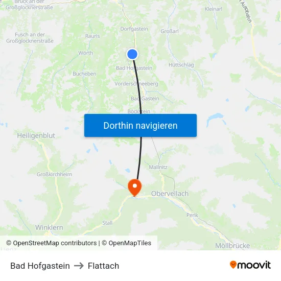 Bad Hofgastein to Flattach map