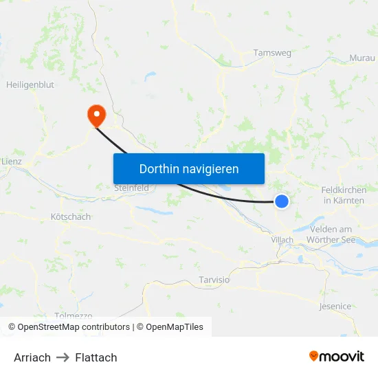 Arriach to Flattach map