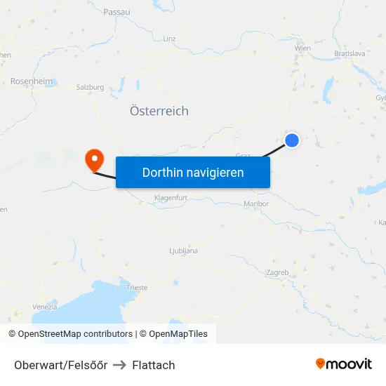 Oberwart/Felsőőr to Flattach map