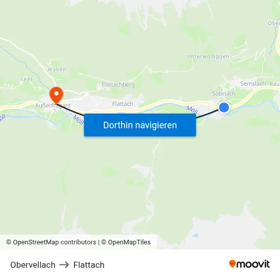 Obervellach to Flattach map
