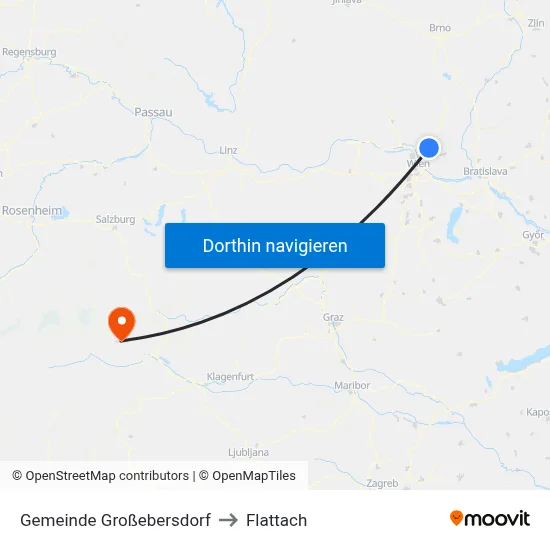 Gemeinde Großebersdorf to Flattach map