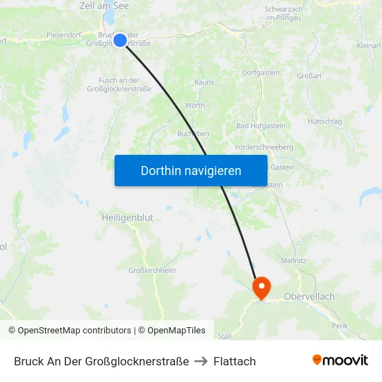 Bruck An Der Großglocknerstraße to Flattach map