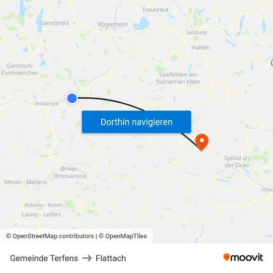 Gemeinde Terfens to Flattach map