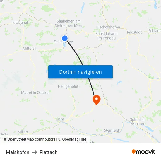Maishofen to Flattach map