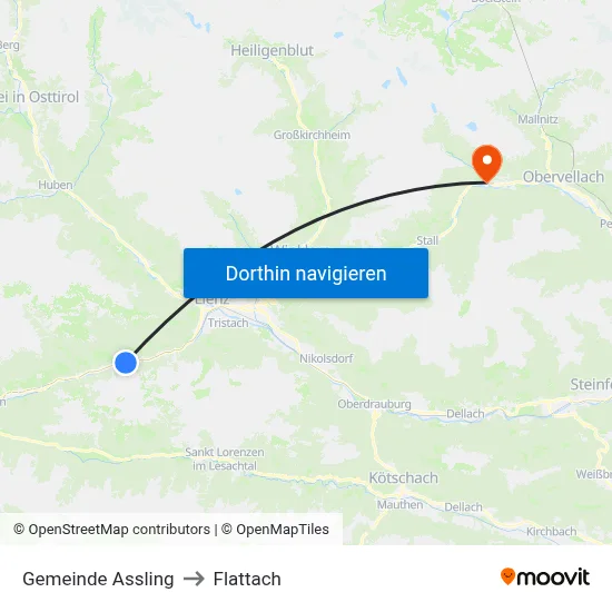 Gemeinde Assling to Flattach map