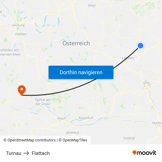 Turnau to Flattach map