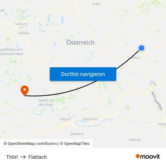 Thörl to Flattach map