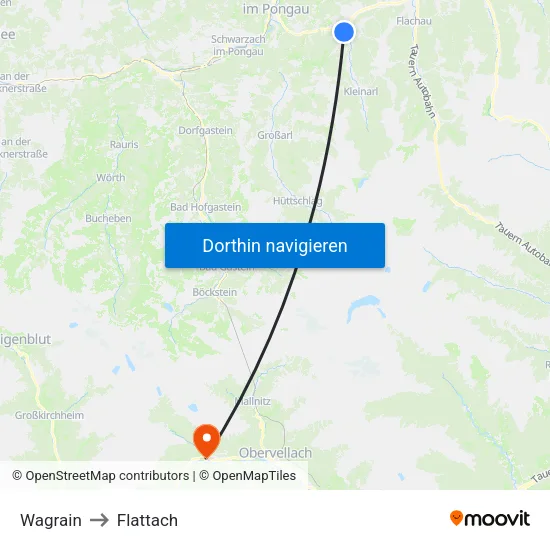 Wagrain to Flattach map