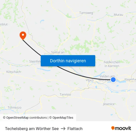 Techelsberg am Wörther See to Flattach map
