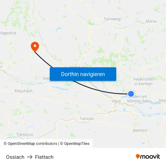 Ossiach to Flattach map