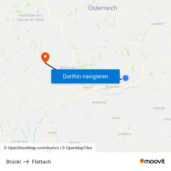 Brückl to Flattach map