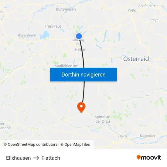 Elixhausen to Flattach map