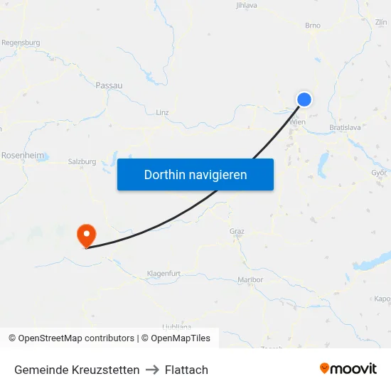Gemeinde Kreuzstetten to Flattach map