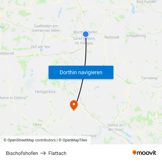 Bischofshofen to Flattach map