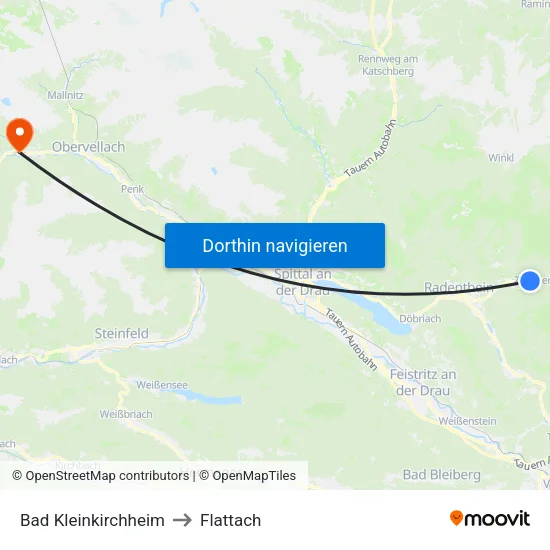 Bad Kleinkirchheim to Flattach map