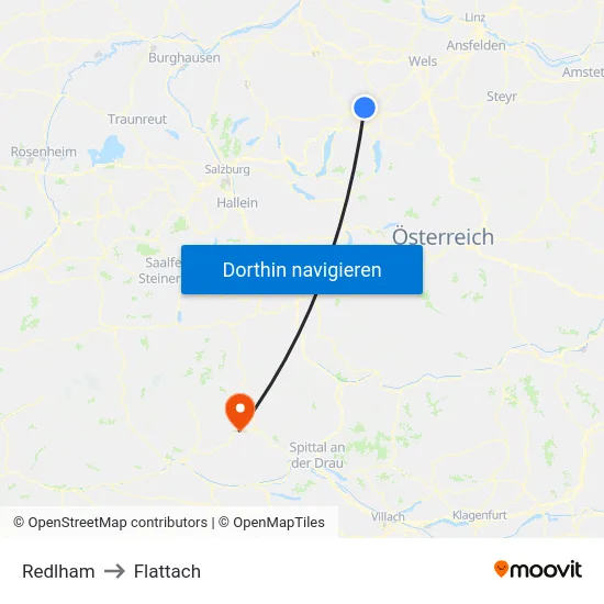 Redlham to Flattach map