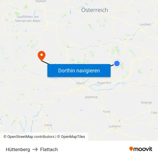 Hüttenberg to Flattach map