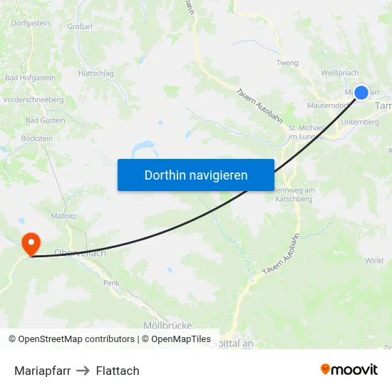 Mariapfarr to Flattach map