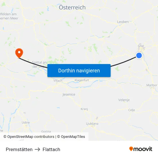 Premstätten to Flattach map