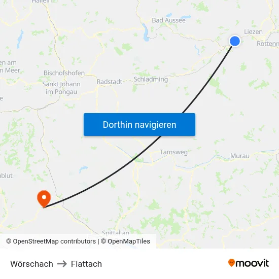 Wörschach to Flattach map
