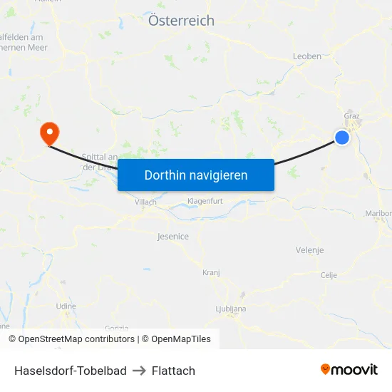 Haselsdorf-Tobelbad to Flattach map