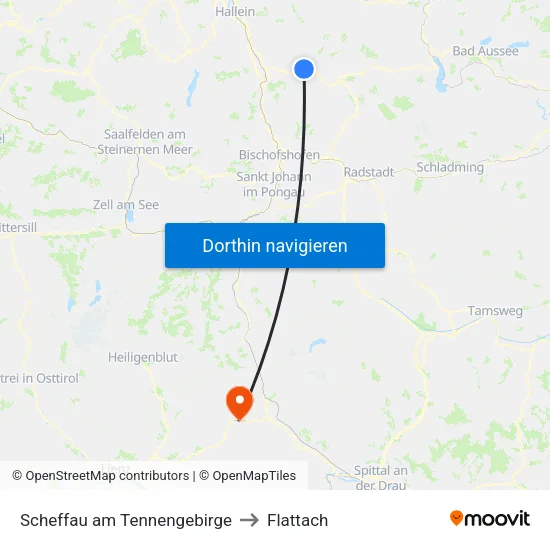 Scheffau am Tennengebirge to Flattach map