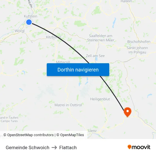 Gemeinde Schwoich to Flattach map