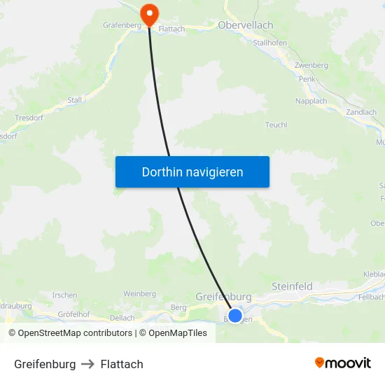Greifenburg to Flattach map