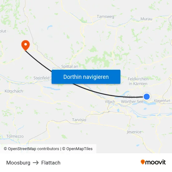 Moosburg to Flattach map