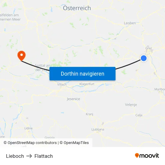 Lieboch to Flattach map