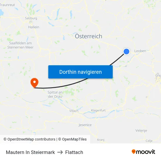 Mautern In Steiermark to Flattach map