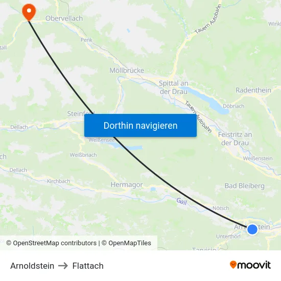 Arnoldstein to Flattach map