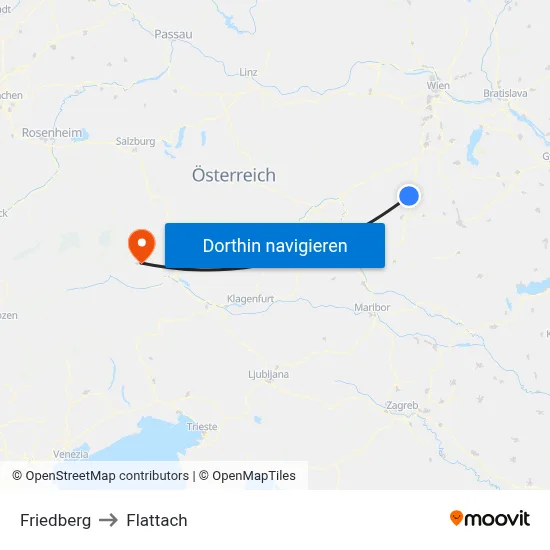 Friedberg to Flattach map