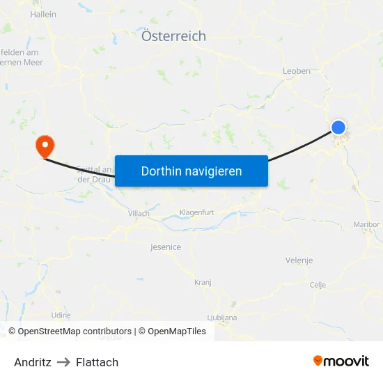 Andritz to Flattach map