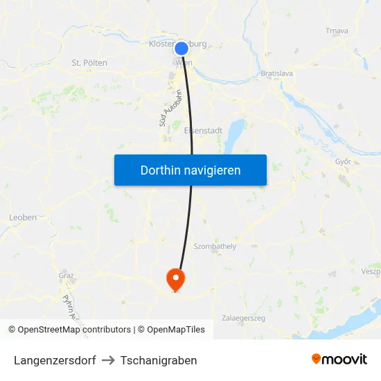 Langenzersdorf to Tschanigraben map