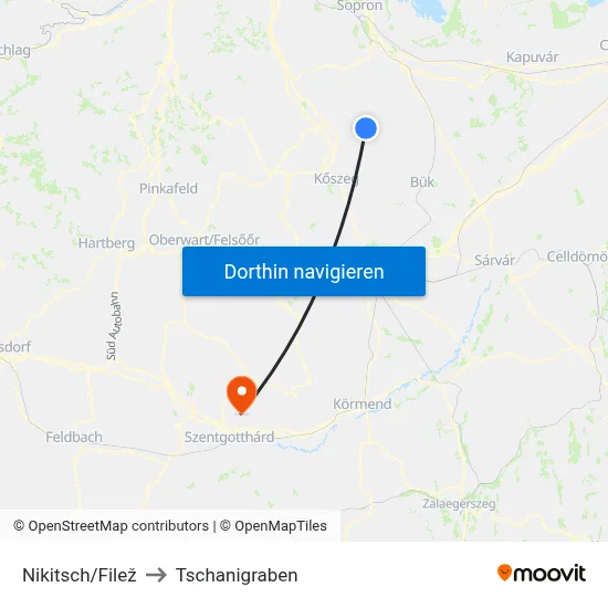 Nikitsch/Filež to Tschanigraben map