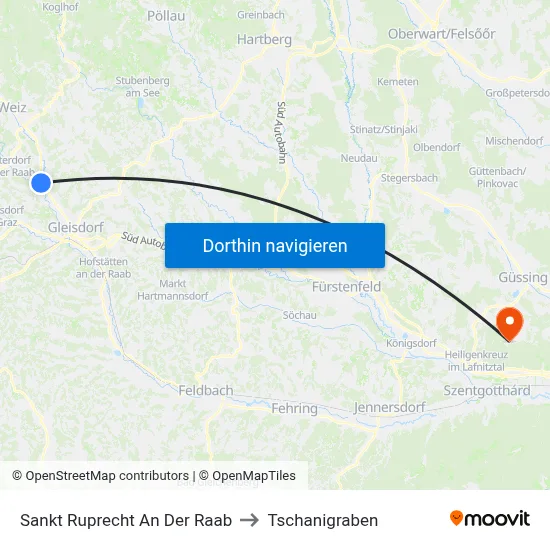 Sankt Ruprecht An Der Raab to Tschanigraben map