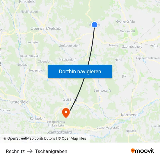 Rechnitz to Tschanigraben map