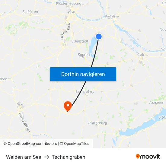 Weiden am See to Tschanigraben map